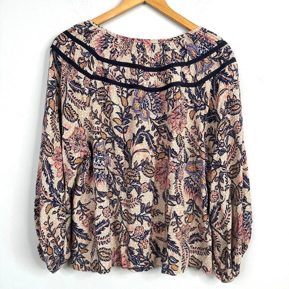 Everve Peach & Navy Paisley Peasant Button Front Blouse - Picture 7 of 8